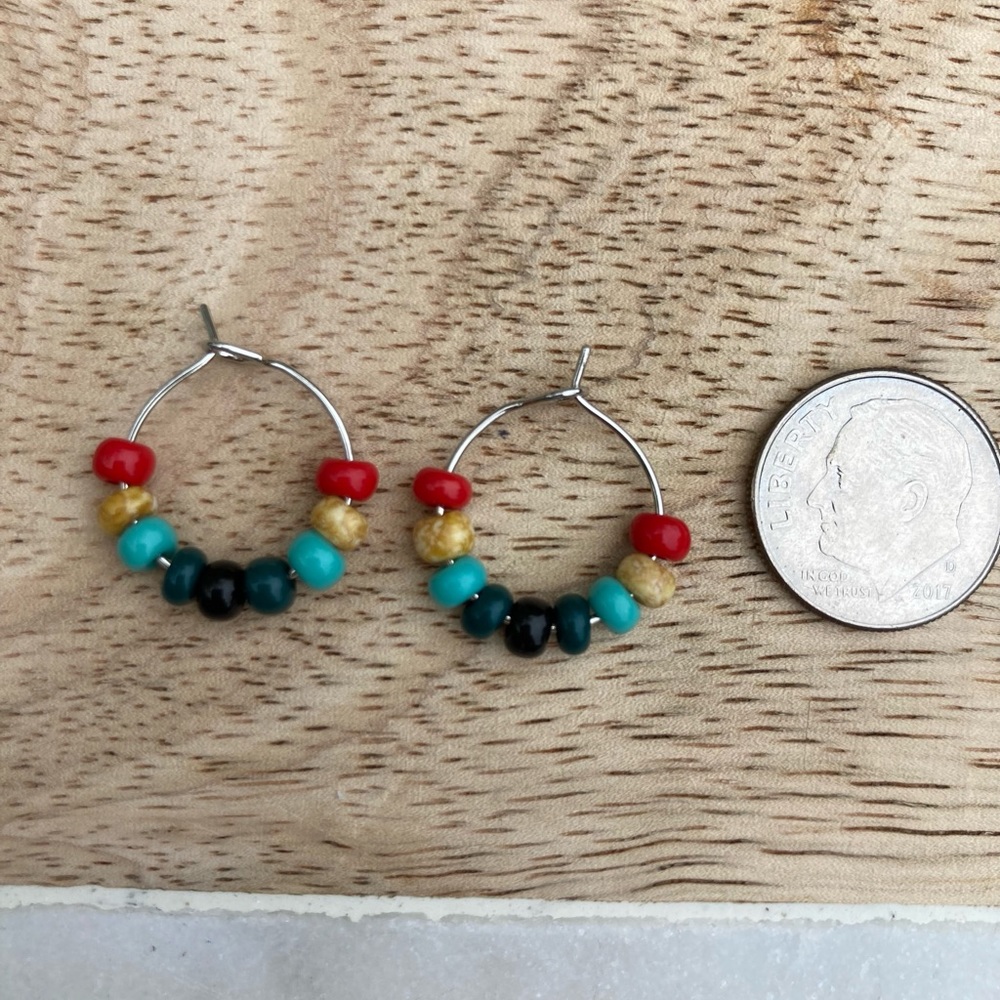 Silver Small Multi Color Beaded Hoops - Picture 2 of 2
